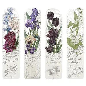 4Pcs 4 Styles Brass Flower Bookmarks