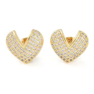 Brass Pave Clear Cubic Zirconia Stud Earrings for Women