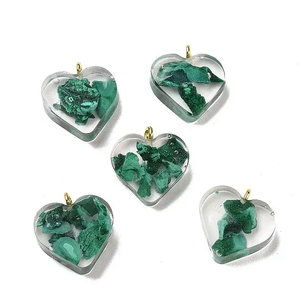 Transparent Resin Natural Malachite Jasper Dyed Chips Pendants