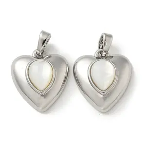 Brass Pave White Shell Pendants