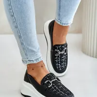 Women's leather moccasins on platform with Vinceza decoration black