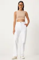Happiness İstanbul Women's White Wide Leg High Waist Jeans