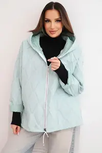 Dámska prešívaná bunda s kapucňou, svetlo mätová