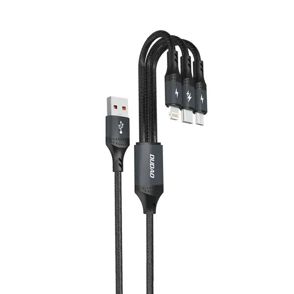 Dudao L3E 3v1 kabel MicroUSB + USB-C + Lightning, 60W 1,2 m, černý