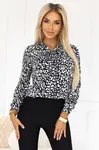 140-28 Business blouse with long sleeves and a tie at the front - black and white pattern