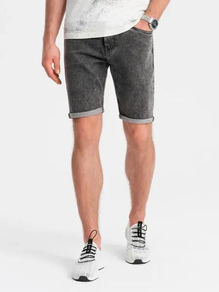 Ombre Men's denim shorts with rolled up legs - gray