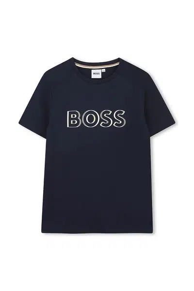 Dětské bavlněné tričko BOSS tmavomodrá barva, s potiskem, J52034