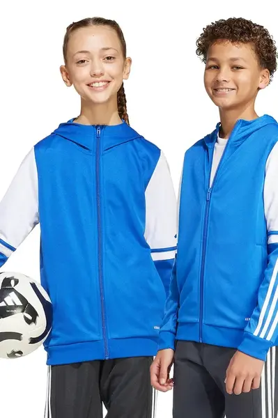 Dětská mikina adidas Performance modrá barva, s kapucí, s potiskem, JD4802