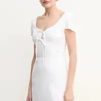 Lněné šaty Guess ISABEAU bílá barva, mini, W5GK41 WH5L2