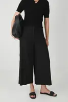 Lněné kalhoty Medicine černá barva, střih culottes, medium waist