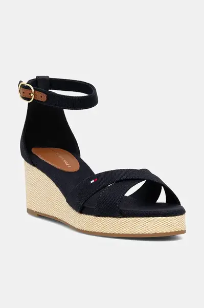 Sandály Tommy Hilfiger FLAG CRISS-CROS MID WEDGE ESPAD tmavomodrá barva, FW0FW08481