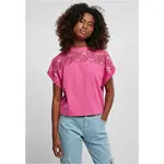 Dámské krátké oversized krajkové tričko světlefialové barvy