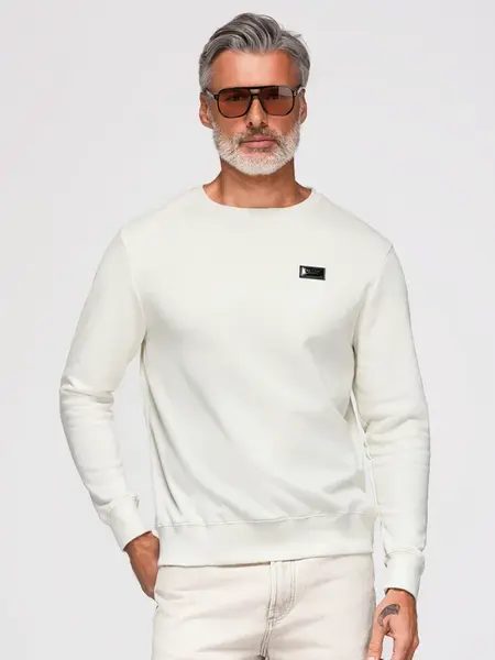 Ombre Men's non-stretch sweatshirt with metal pin - cream