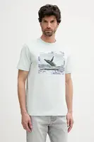 Bavlněné tričko BOSS Orange pánské, tyrkysová barva, s potiskem, 50539187