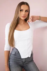 Ribbed blouse with a neckline in white