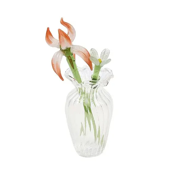 Handmade Lampwork Birthday Flower & Vase Set for Tabletop Display