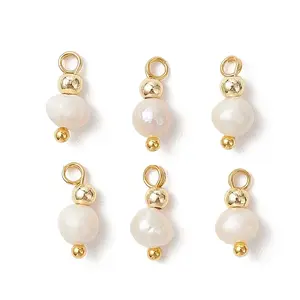Natural Freshwater Pearl Potato with Brass Beaded Charms