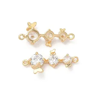 Brass Connector Charms with Clear Glass