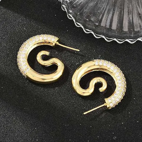 Brass Micro Pave Cubic Zirconia Stud Earrings