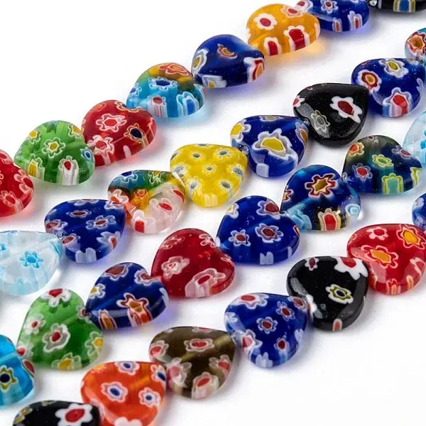 Handmade Millefiori Glass Lampwork Heart Bead Strands