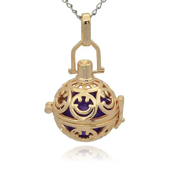 Golden Tone Brass Hollow Round Cage Pendants