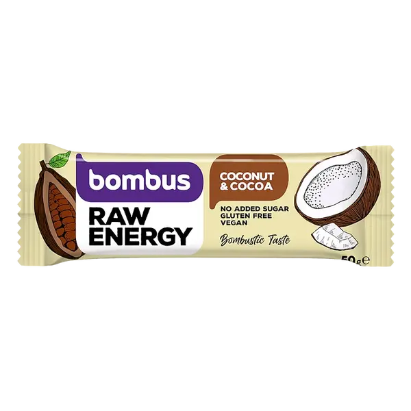 BOMBUS Raw energetická tyčinka kakao a kokos 50 g
