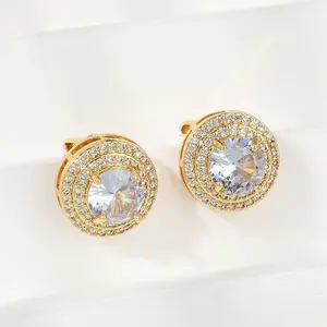 Rack Plating Brass Micro Pave Clear Cubic Zirconia Clip-on Earrings