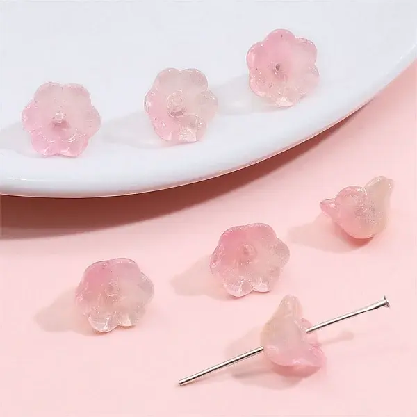 10Pcs Gradient Color Transparent Glass Bead Caps