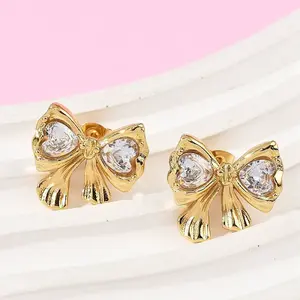 Bowknot 304 Stainless Steel Glass Stud Earrings