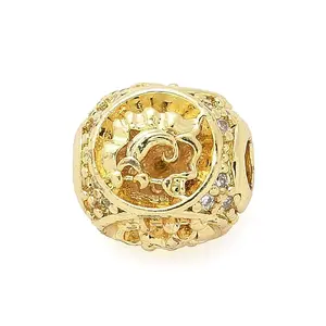 Brass Micro Pave Cubic Zirconia Beads