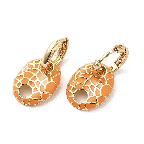 Oval Golden Brass Dangle Hoop Earrings