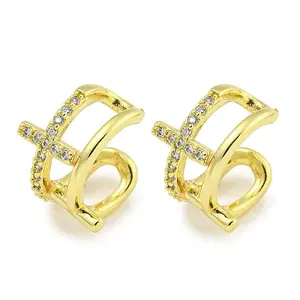 Brass Micro Pave Cubic Zirconia Cuff Earrings