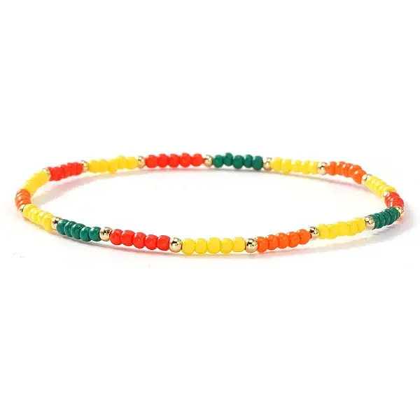 Summer Theme Glass Seed Bead & Brass Beads Stretch Bracelets
