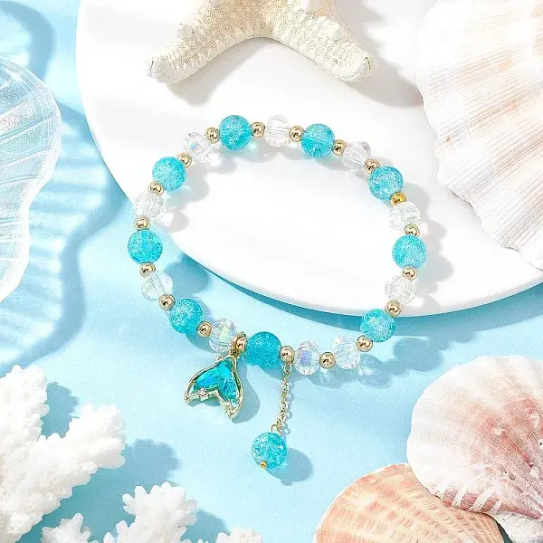 4Pcs Brass Glass Beads Stretch Bracelets