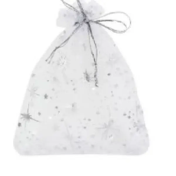 Silver Stamping Star Organza Printed Gift Drawstring Bags