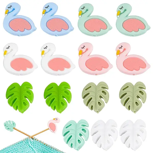 16Pcs 8 Styles Food Grade Silicone Focal Beads