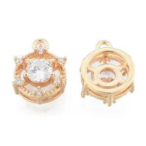 Brass Micro Pave Clear Cubic Zirconia Charms