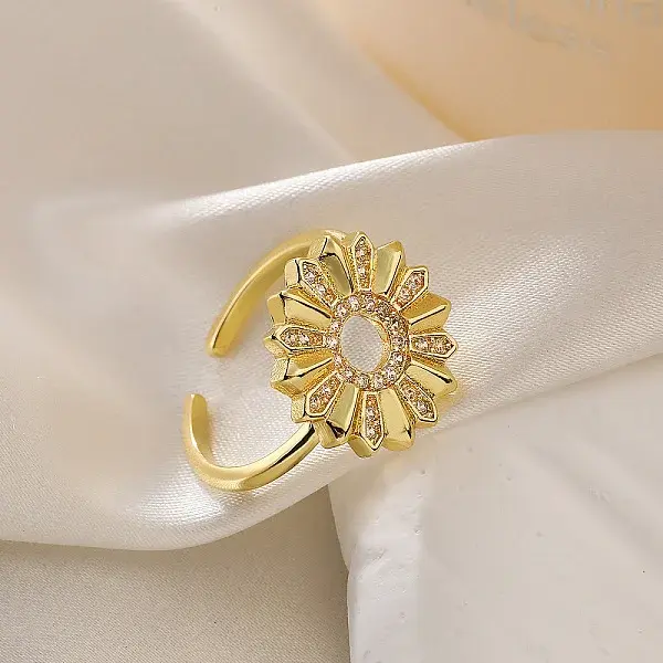 Brass Micro Pave Cubic Zirconia Cuff Rings for Women