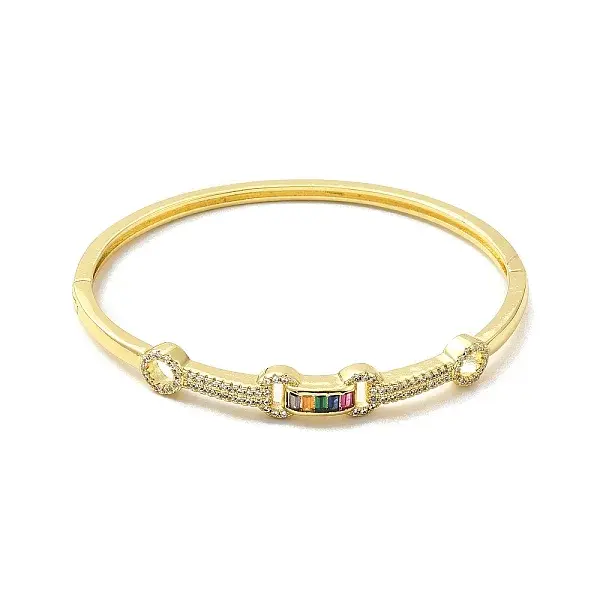Rectangle & Donut Colorful Cubic Zirconia Hinged Bangle