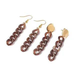 Chunky Acrylic Curb Chain Long Drop Earrings