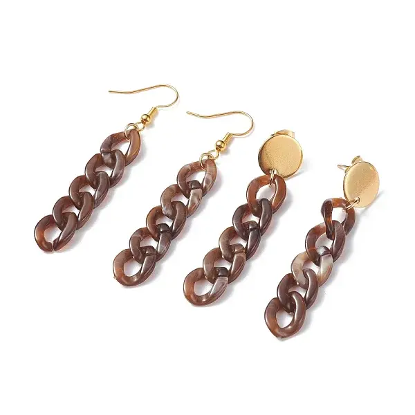 Chunky Acrylic Curb Chain Long Drop Earrings
