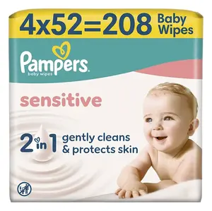 PAMPERS Sensitive vlhčené obrúsky zero plastic 4 x 52 kusov
