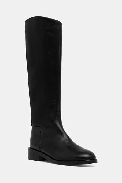 Kožené kozačky Jonak MACARON CUIR dámské, černá barva, na plochém podpatku, 3300016/H22