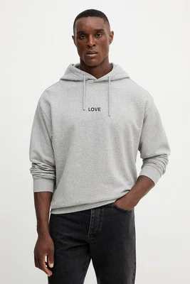 Bavlněná mikina United Colors of Benetton pánská, šedá barva, s kapucí, s potiskem, 3Y9YU201Y
