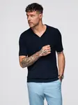 Ombre Men's buttonless polo shirt with classic weave - navy blue
