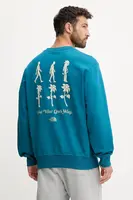 Bavlněná mikina The North Face Connect Relaxed pánská, tyrkysová barva, s potiskem, NF0A8E3ZBSI1