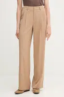 Kalhoty OUI dámské, béžová barva, široké, high waist, 93766