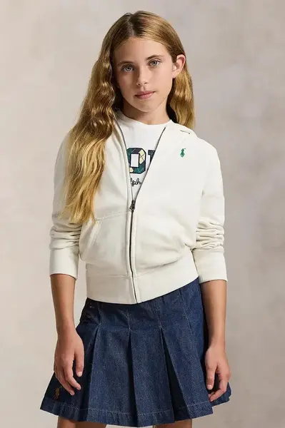 Dětská mikina Polo Ralph Lauren bílá barva, s kapucí, hladká, 313833560048