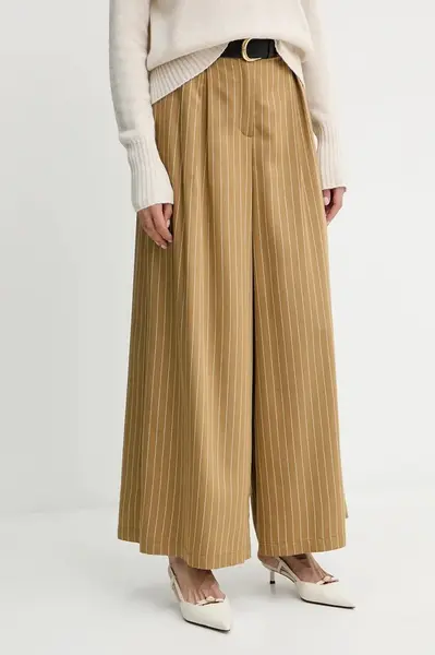 Kalhoty MAX&Co. dámské, zelená barva, široké, high waist, 2526136071200