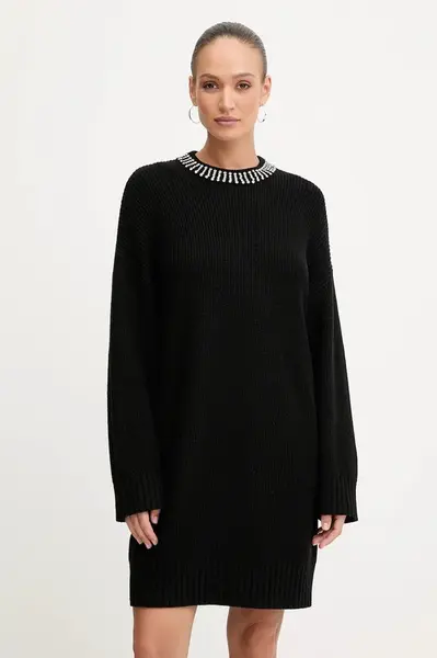 Šaty z vlněné směsi Pinko černá barva, midi, oversize, 105746 A2S4